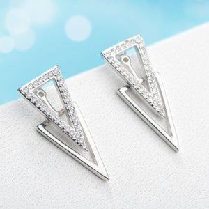 Sterling Silver925 Jewelry Micro Cz Zirconia Double Triangle Geometry Ear NEW